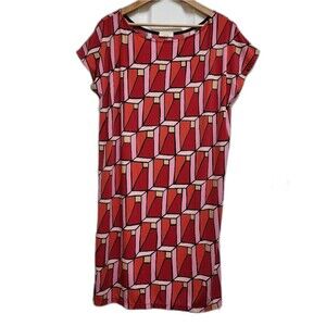Mini Dress Sz 6 Red Multi Geometric Short Slv Knit Stretch Pullover Spain SIYU